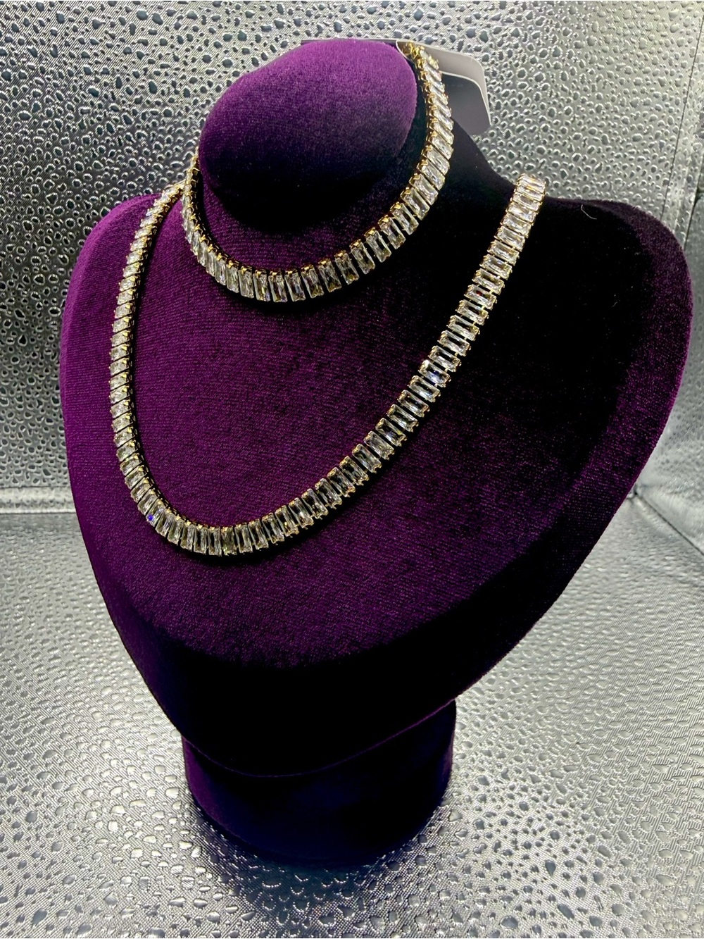 Elegant Crystal Tennis Necklace and Bracelet Set - Gold Tone stainless steel